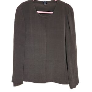EILEEN FISHER Silk Blend Olive Brown Jacket Blazer Womens Size L #0028
